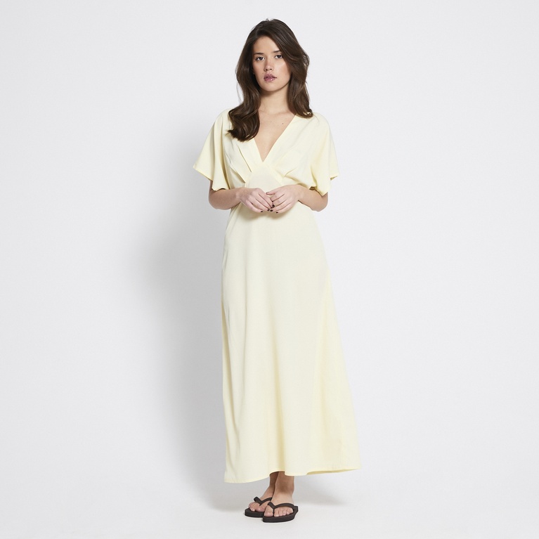 V-neck crepe dress "Selena" Light Yellow